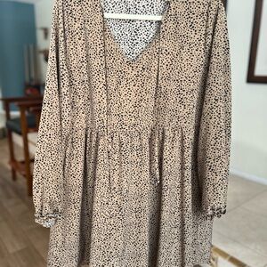 Elegant Tan Polka Dot Dress